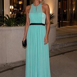 ABS by Allen Schwartz Mint Pleated Halter Maxi Dress Sz 8